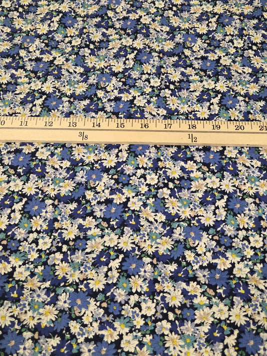 Japan Fabrics: Blue Scattered Floral Cotton Sheeting Twill Woven- by the yard