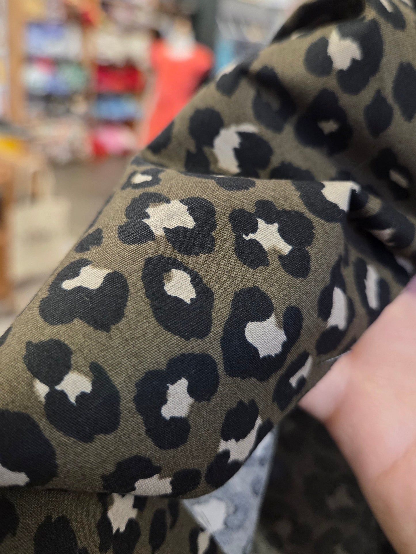 Japan Fabrics: Sevenberry Cotton Animal Olive Green and Black Leopard Print Broadcloth 110 GSM Woven- by the yard