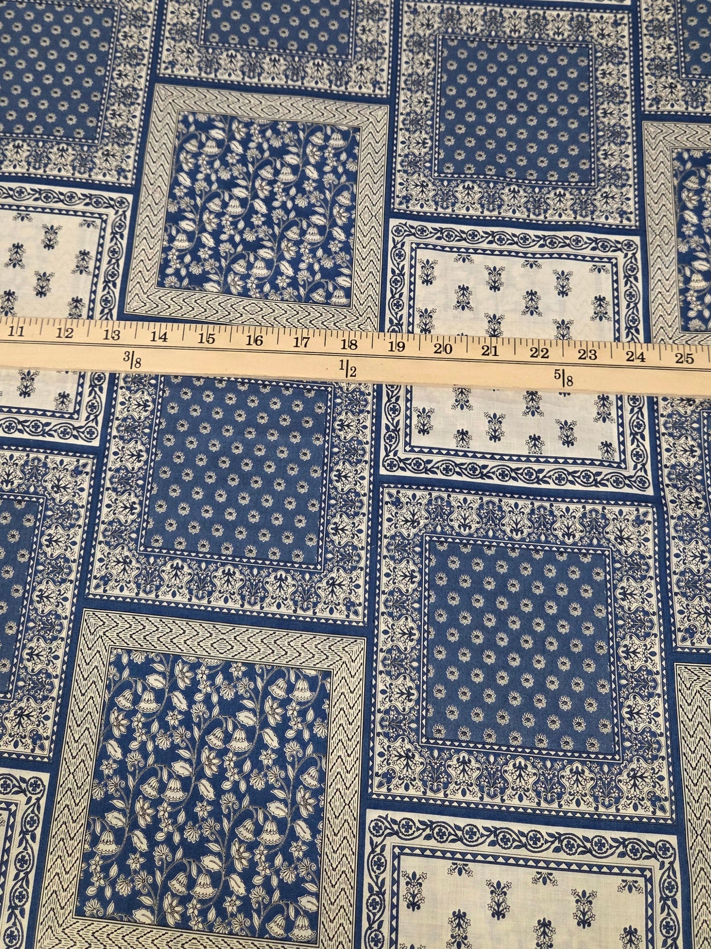 Japan Fabric: Hokkoh Bandana Tile Cotton Print Blue and Cream 2.1oz Cotton Lawn- by the yard