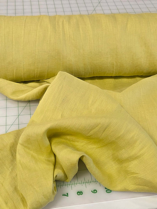 Designer Deadstock Lime Green 100% Linen Woven Laundered Solid- by the yard