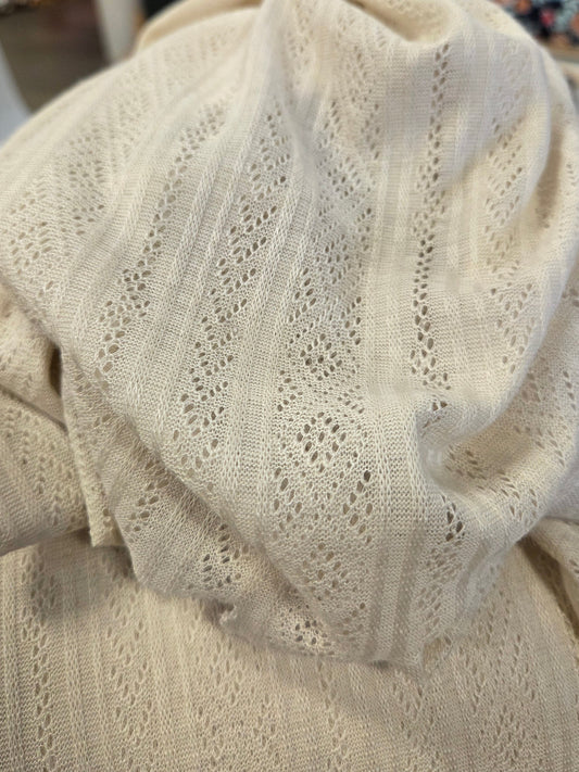 pointelle cream solid jersey knit fabric by the yard. LA Finch