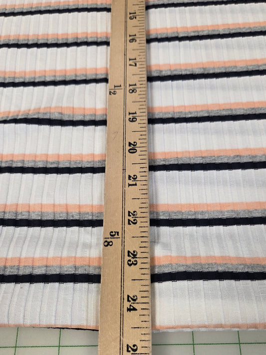 Designer Deadstock Poor Boy Stripe Peach and Navy Rib Knit- by the yard