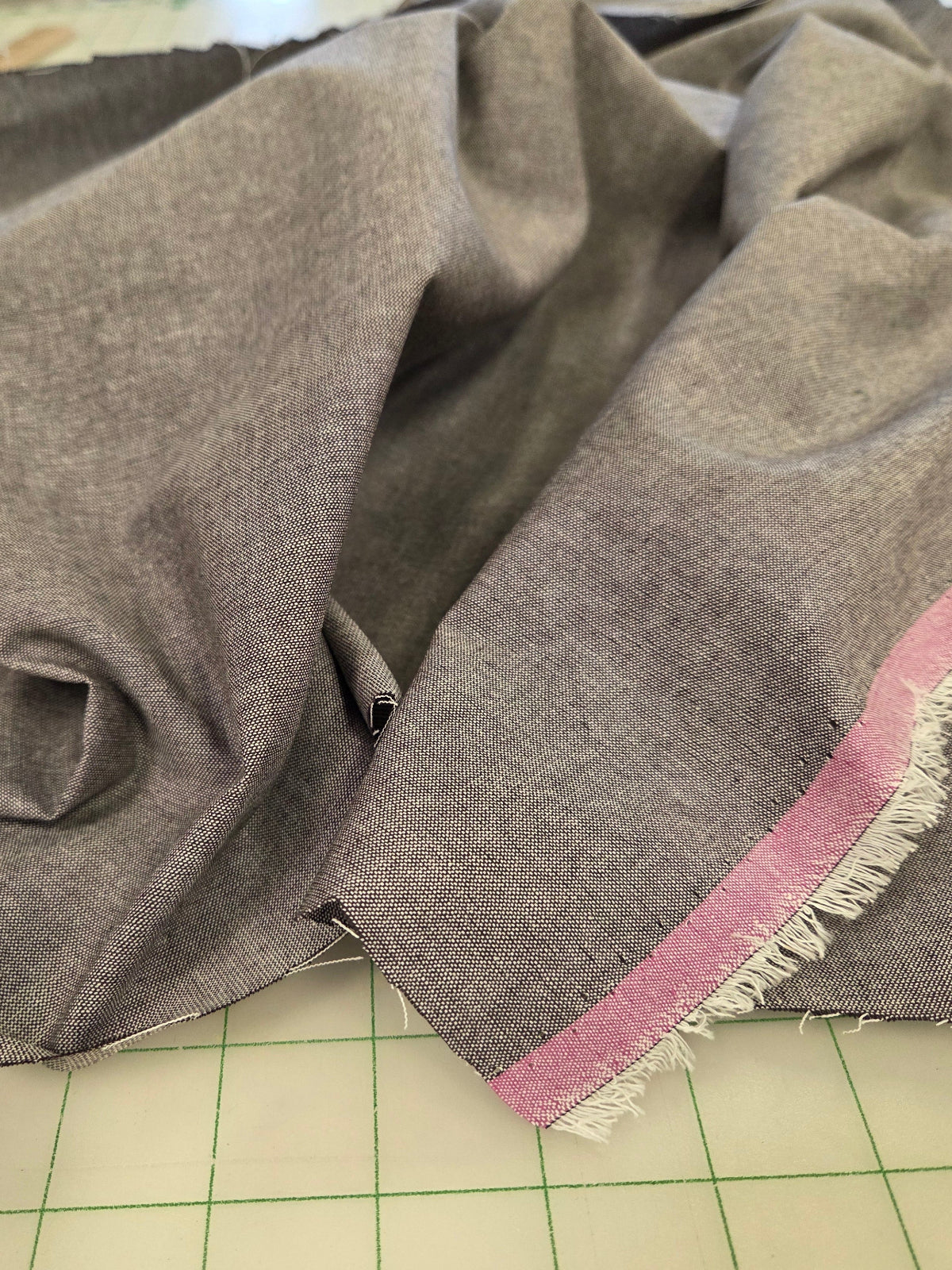 Designer LA Deadstock Chambray Brown with Pink Selvage Cotton Ultra Lightweight Woven- by the yard