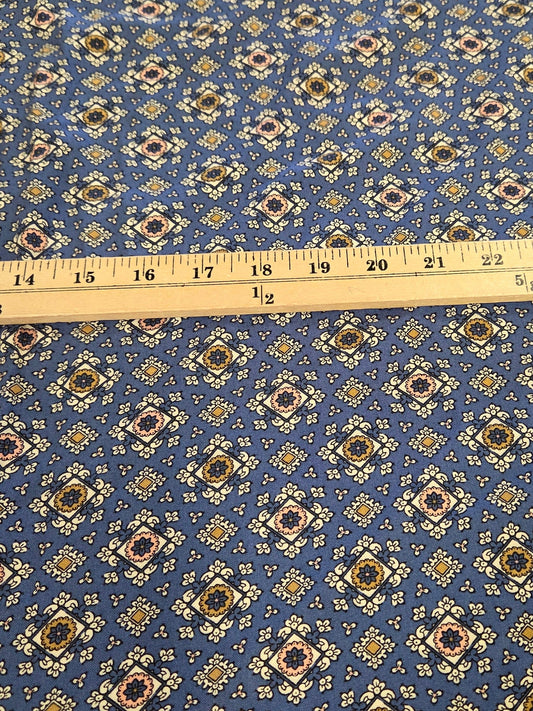 Fashion Rayon Challis Diamond Medallion Blue Woven- by the yard