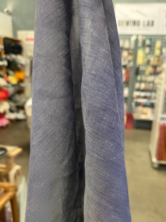 Designer Italian Deadstock Yarn Dyed Linen Blend Shirting Blue Woven- by the yard
