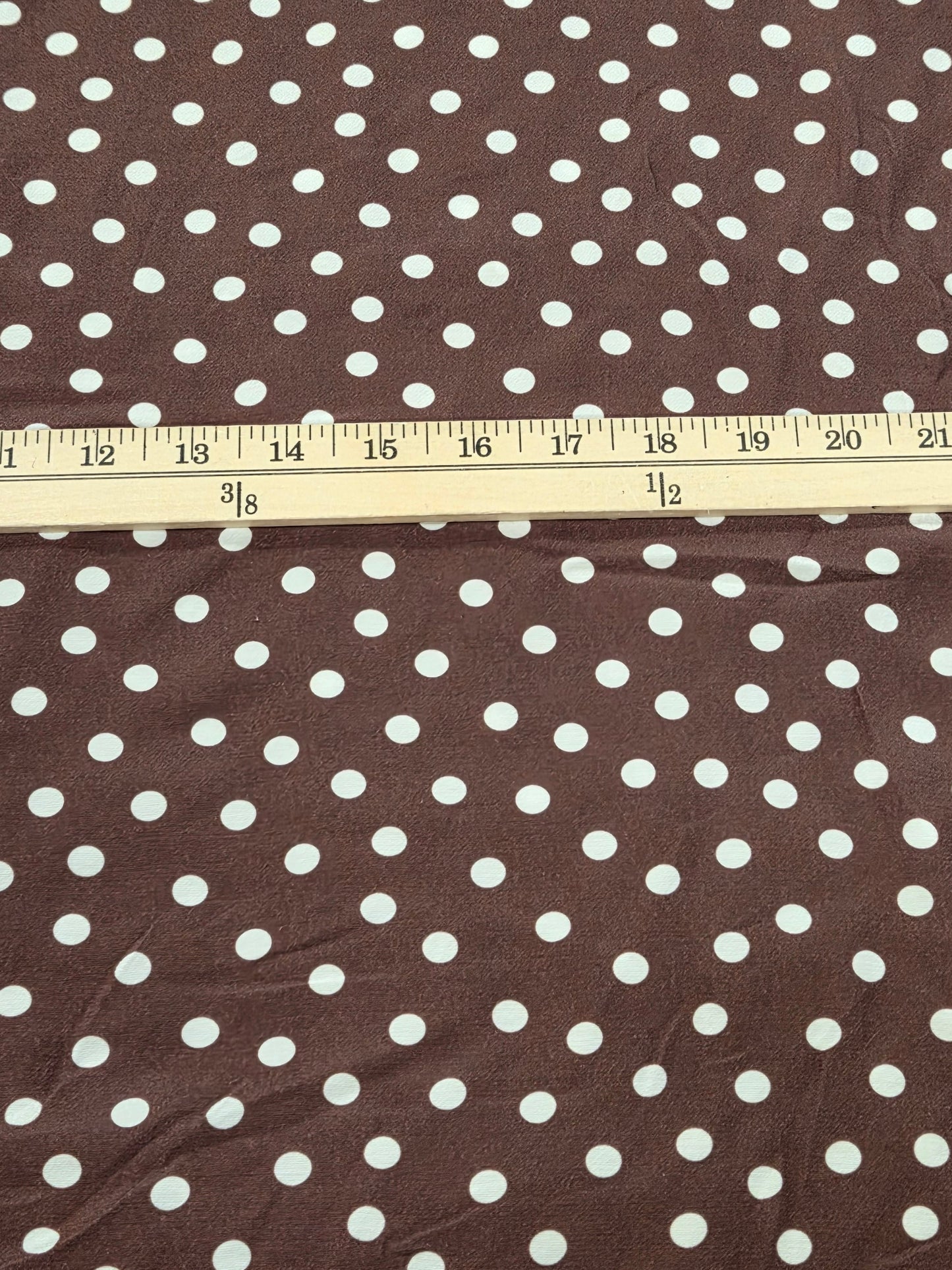 End of Bolt: 3 yards of Lightweight Rayon Crepe Polka Dot Brown and Ivory Woven-remnant