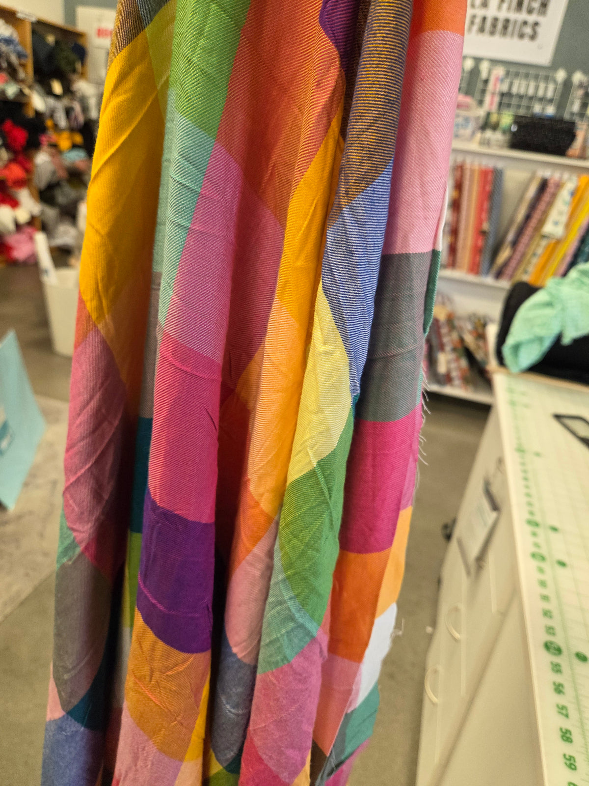Designer Deadstock Rayon Twill Weave Multi-Color Check Opaque Woven- by the yard