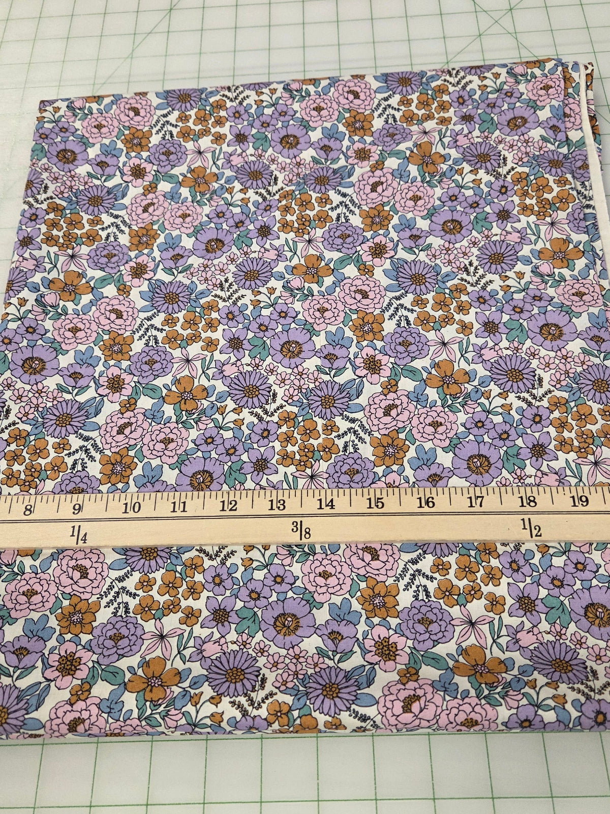 Designer Deadstock Vintage Floral Purple and Mustard OEKO TEX Cotton Spandex Poplin - by the yard