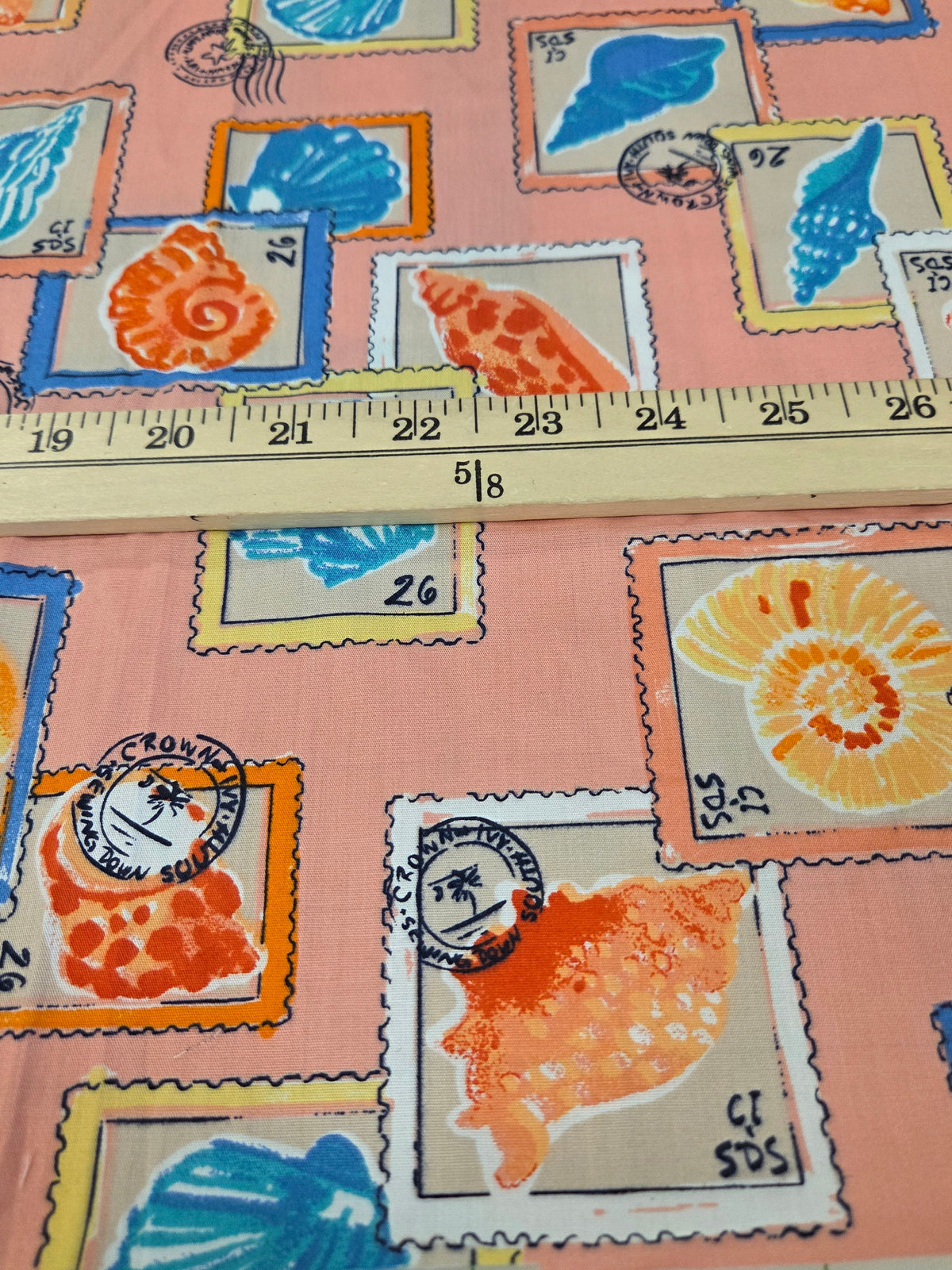Designer Deadstock Cotton Poplin Postcard Stamp Shells Woven- by the yard