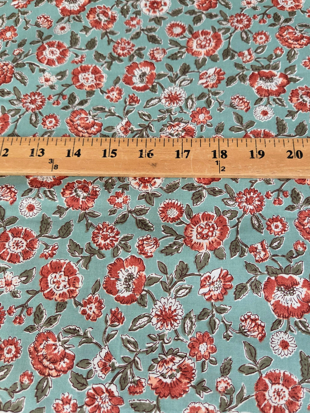 Cotton Poplin Mint Cottage Clay Red Floral Woven- by the yard