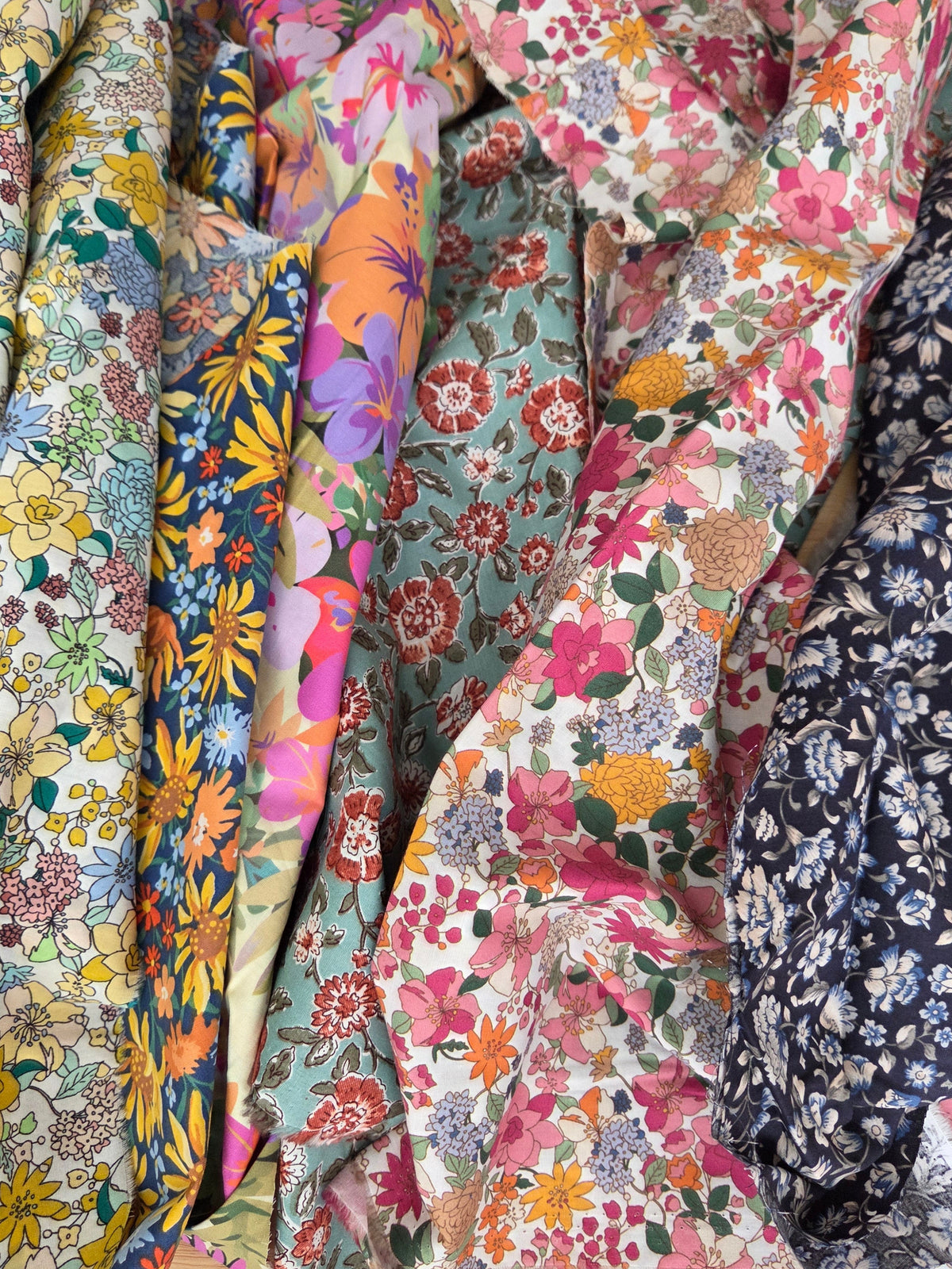 Cotton Poplin Yellow and Blue Scattered Floral Woven- by the yard