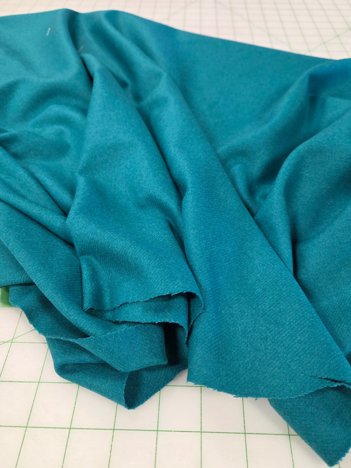 Designer Italian Wool Blend Melton Coating Green Teal Solid Woven- by the yard