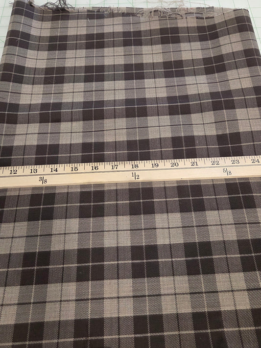 Italian Designer Deadstock Wool Blend Stretch Suiting Brown Plaid Woven- by the yard