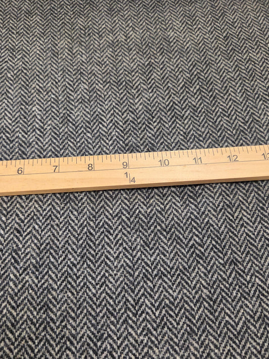 Italian Designer Deadstock Wool Blend Herringbone Black and Tan Lightweight Brushed Coating Woven- by the yard