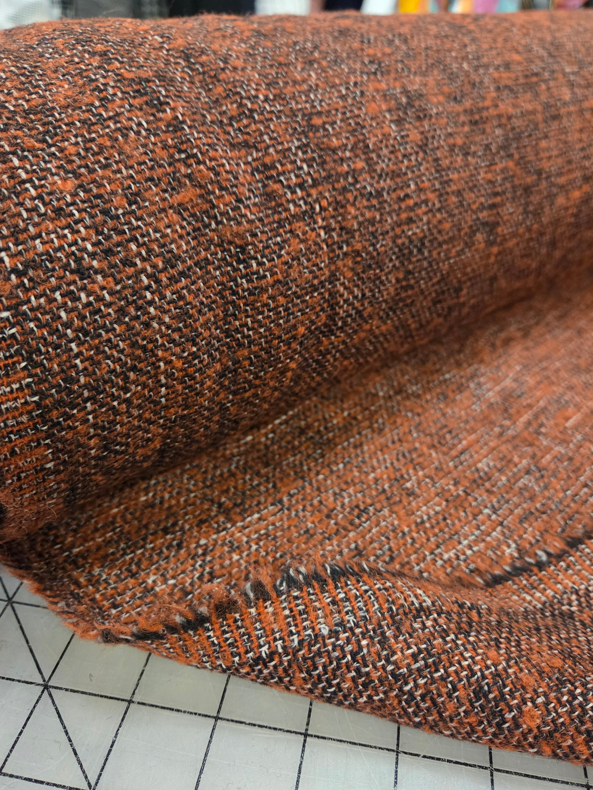Italian Designer Deadstock Orange Abstract Basket Weave Boucle Like Coating Woven- by the yard