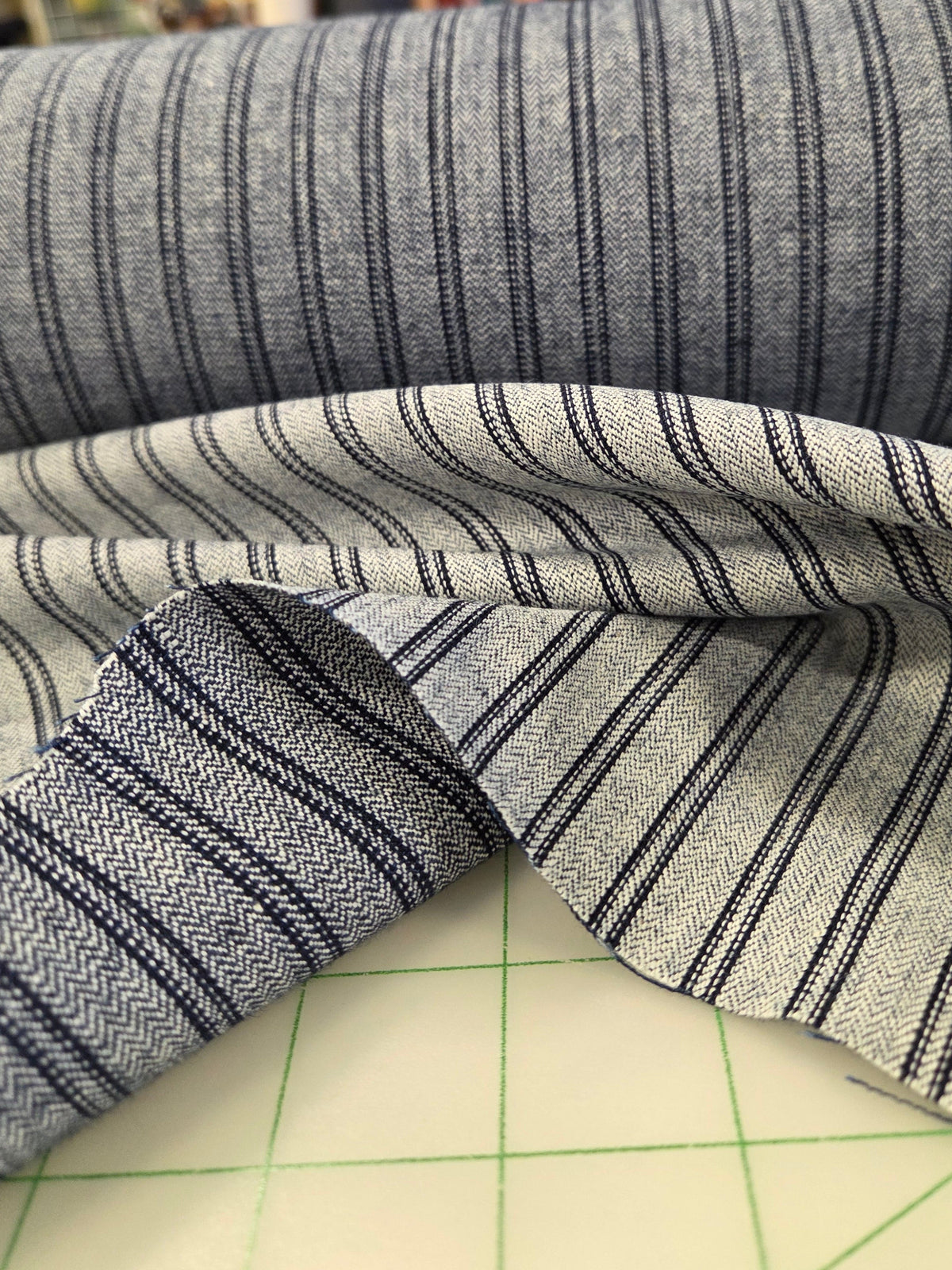 Japan Fabrics: Stripe 100% Cotton Reverse Shirting Herringbone Weave Denim 7oz Woven- by the yard