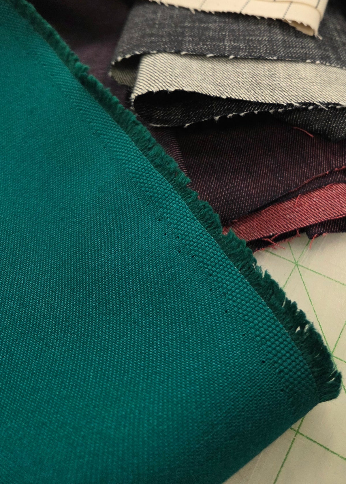 Designer Deadstock Green Teal USA Cotton Canvas Woven 12oz- by the yard