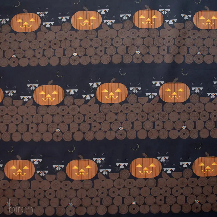 Birch Fabrics: Organic Cotton Poplin 115 GSM Pumpkin Raccoons Charley Harper Harvest Volume 3 -by the half yard