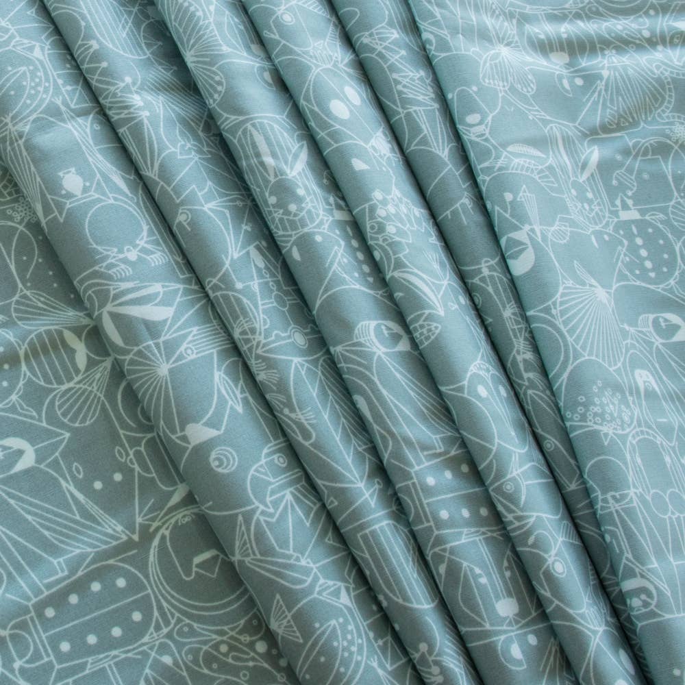 Birch Fabrics: Organic Cotton Poplin 115 GSM End Papers Seafoam by Charley Harper- by the half yard