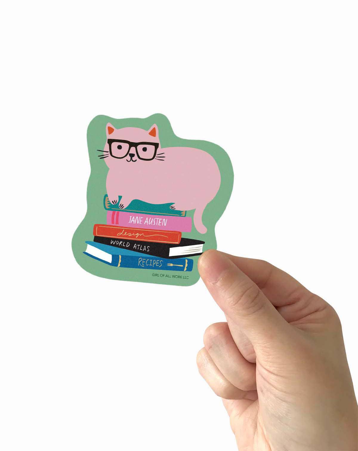 Stationary: Library Cat Vinyl Sticker (2.6"x2.8") -1 sticker