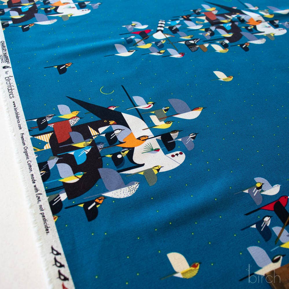 End of Bolt: 2-1/8th yards of Premium Organic Cotton Iconic Charley Harper Missing Migrants Canvas 260 GSM by Birch Fabrics- remnant