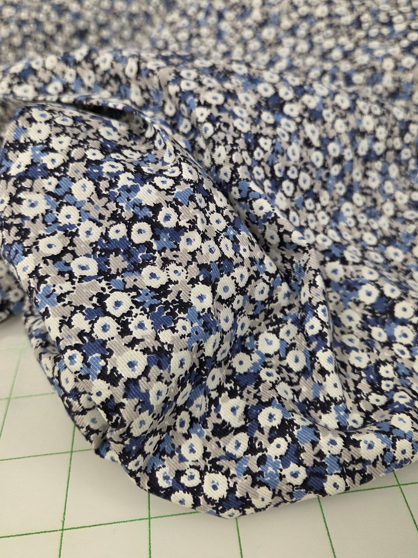 Japan Fabric: Kokka Scattered Blue Floral Cotton Twill Weave Lightly Brushed Woven- by the yard
