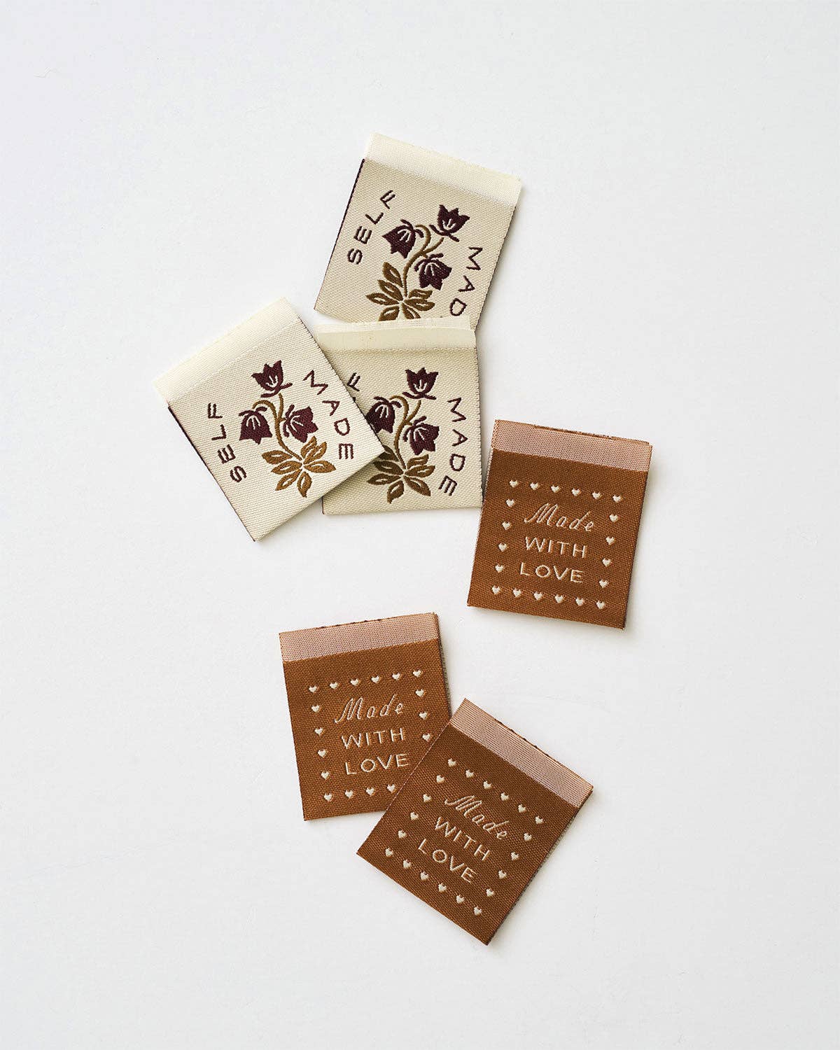 Sewing Labels: Self Made Botanical Ginger Woven Garment Labels(1.25"x1.25"): Multi Set of 6- 1 pack