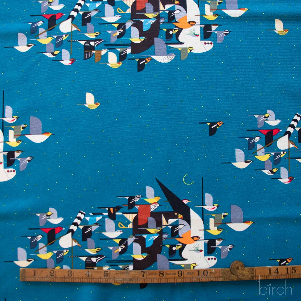 End of Bolt: 2-1/8th yards of Premium Organic Cotton Iconic Charley Harper Missing Migrants Canvas 260 GSM by Birch Fabrics- remnant