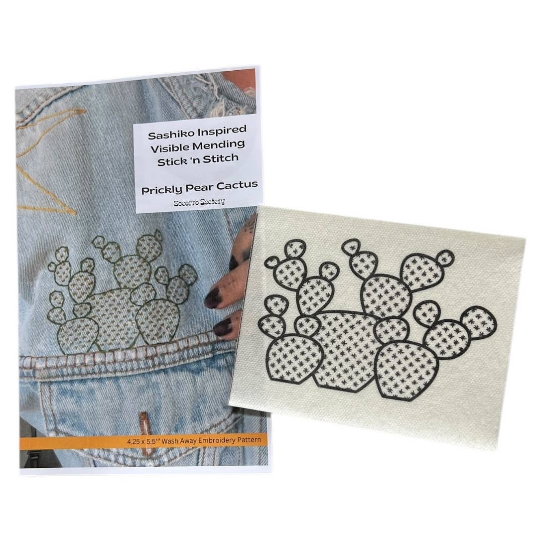 Sashiko Collection: Sashiko Prickly Pear Mending Stick and Stitch Pattern: Medium