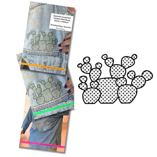 Sashiko Collection: Sashiko Prickly Pear Mending Stick and Stitch Pattern: Medium