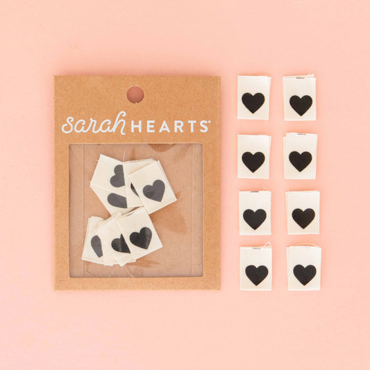 Notions: Sarah Hearts Woven Black Heart Organic Cotton Labels - ("1.5X2.2")- 1 Pack