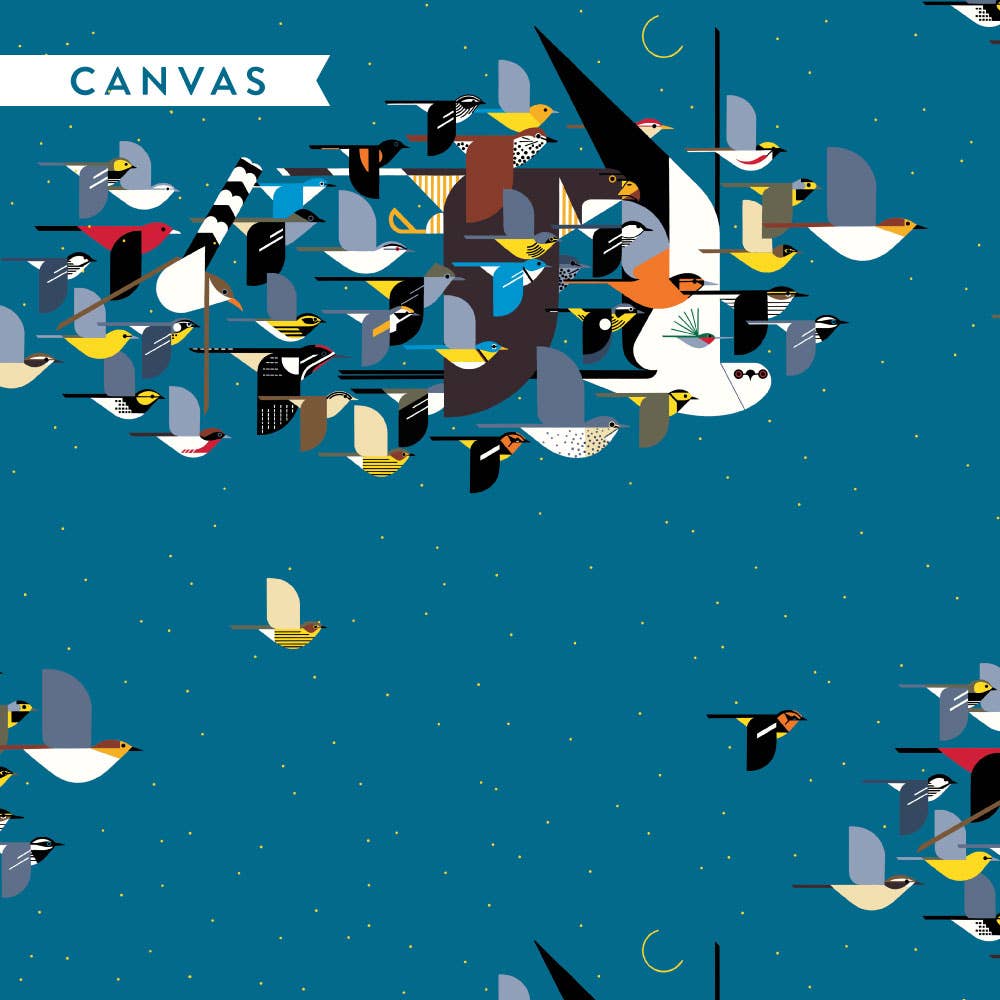 End of Bolt: 2-1/8th yards of Premium Organic Cotton Iconic Charley Harper Missing Migrants Canvas 260 GSM by Birch Fabrics- remnant