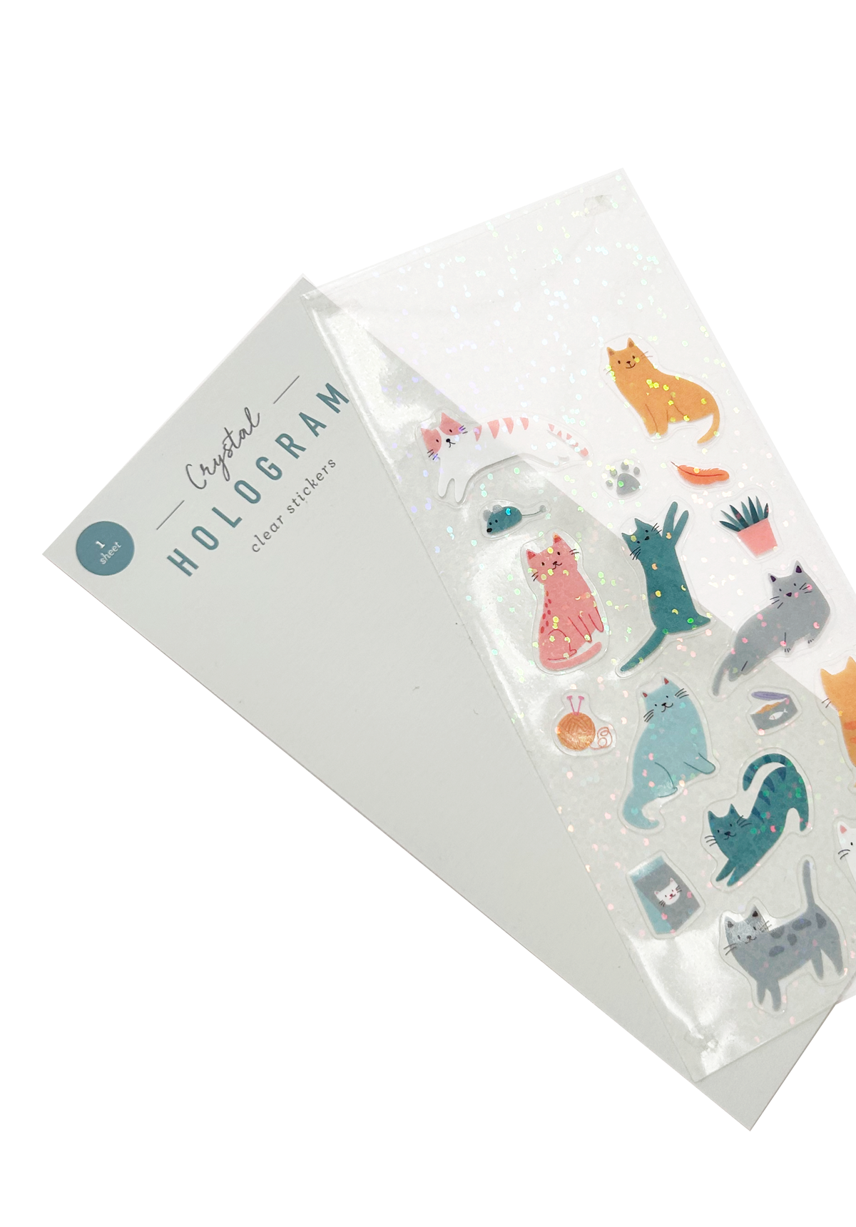 Stickers & Stationary: Cats Crystal Hologram Clear Stickers-1 Sheet