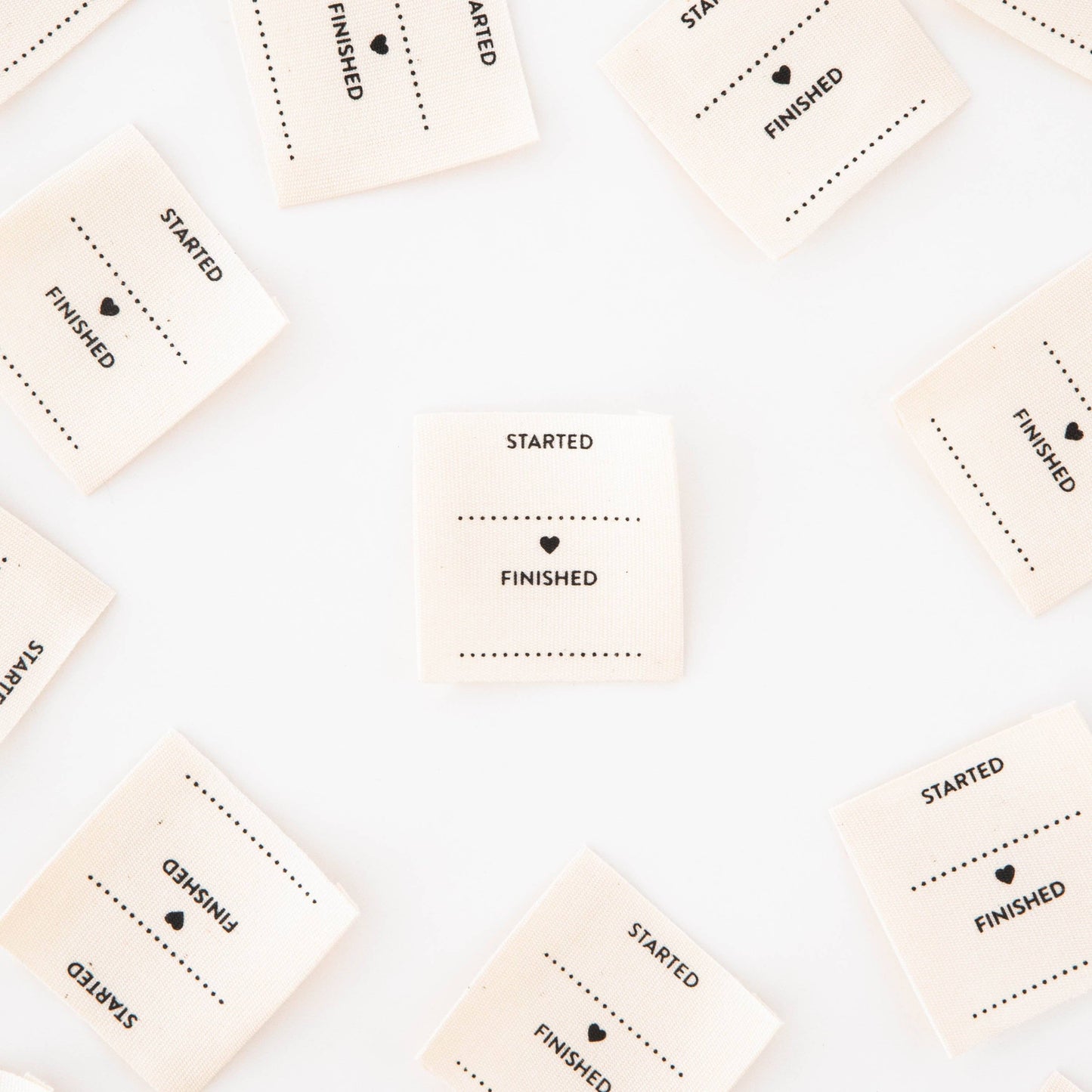 Notions: Sarah Hearts Started Finished Organic Cotton Sewing and Quilting Labels- 1 pack