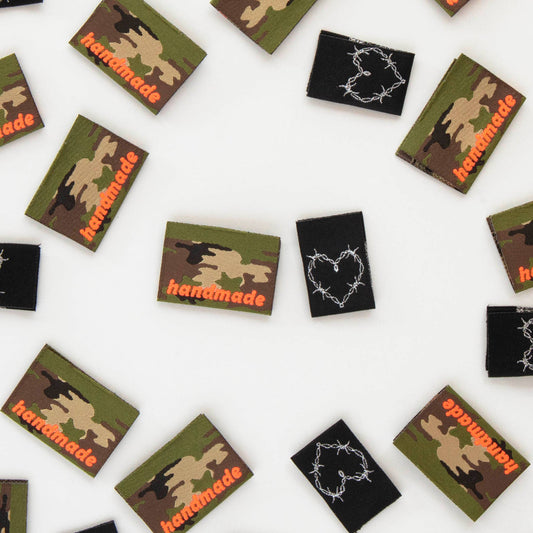 Sarah Hearts Camo and Barbed Wire Heart Multipack Woven Sewing Labels-1 pack