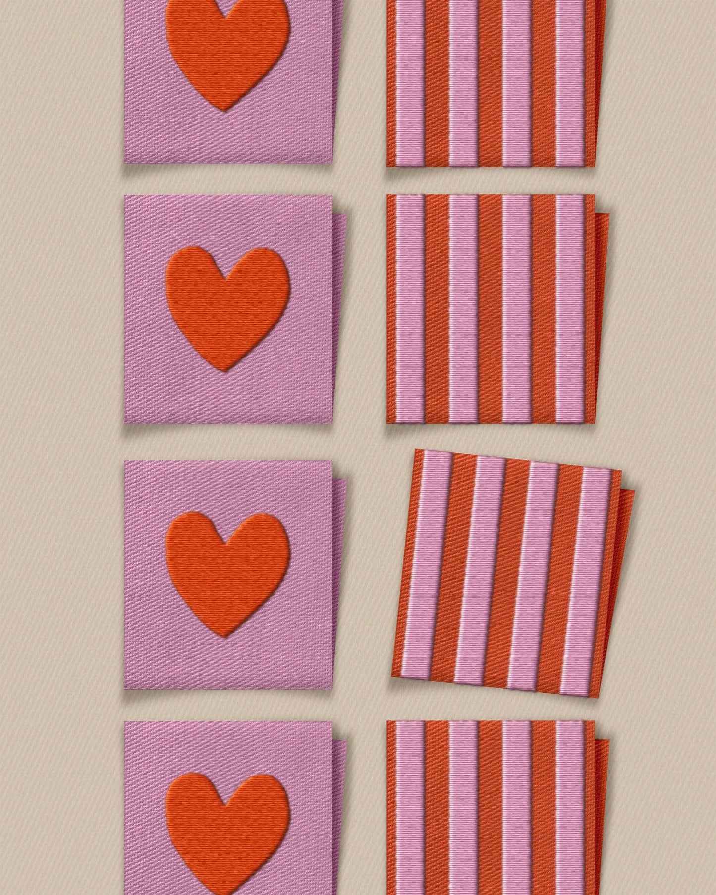 Sewing Labels:Red Heart and Stripe Square Garment Labels by Matchy Matchy Sewing Club: Set of 8-1 pack