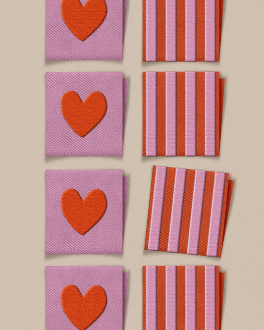 Sewing Labels:Red Heart and Stripe Square Garment Labels by Matchy Matchy Sewing Club: Set of 8-1 pack