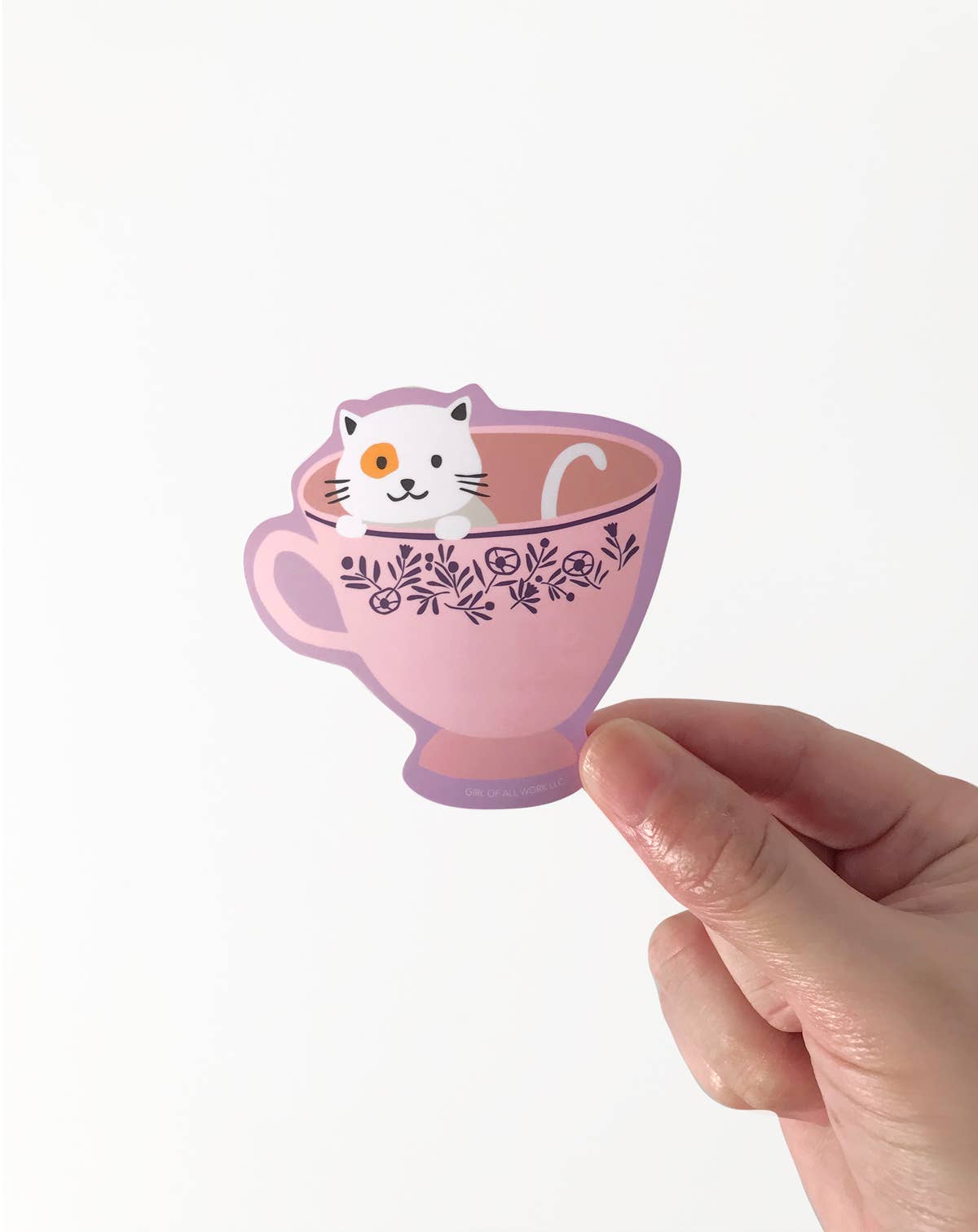 Stationary: Cat Teacup Vinyl Sticker-( 2.8"X2.5") 1 Sticker