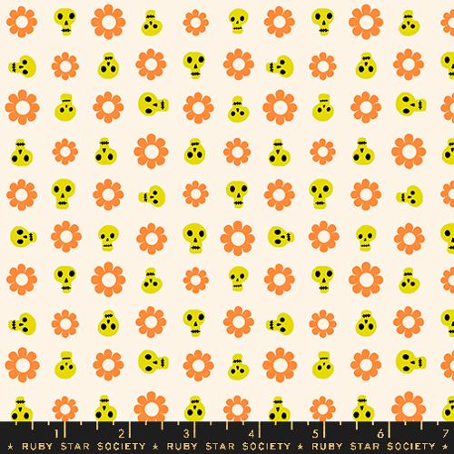 Moda Fabrics: Ruby Star Society Loves Me Not Halloween Spooky Novelty Skulls Flowers Quilting Cotton Woven- by the half yard