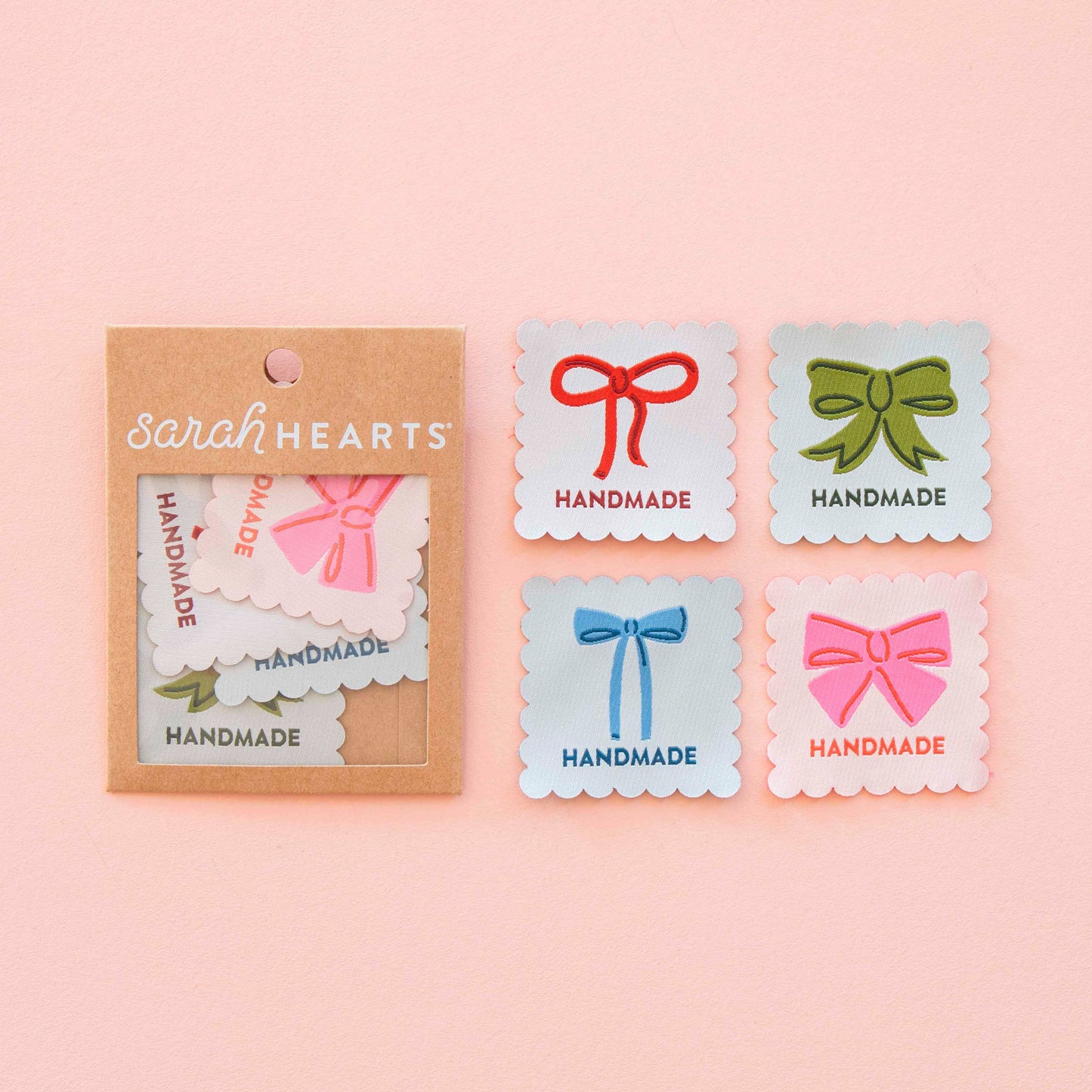 Notions: Sarah Hearts Bows Multipack Large Woven Sewing Labels- 5"X5"- ! pack