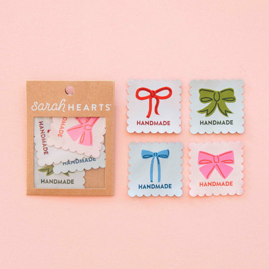 Notions: Sarah Hearts Bows Multipack Large Woven Sewing Labels- 5"X5"- 1 pack