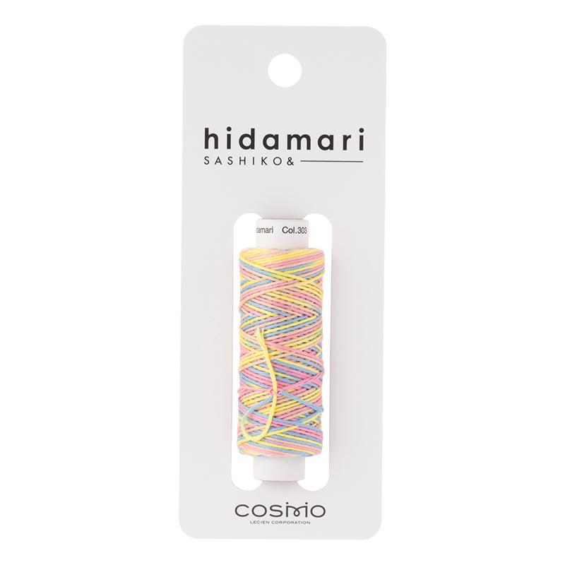 Hidamari Sashiko thread spool on a white card with brand name.