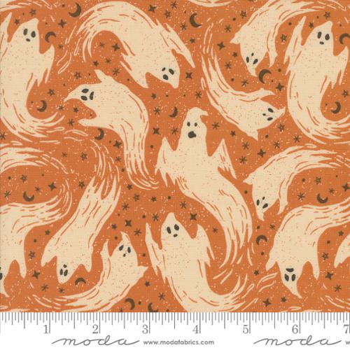 Moda Fabrics: Halloween Fall Home Sweet Haunts Orange and White Ghosts Cotton Woven- by the half yard