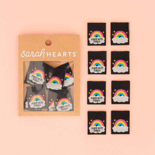 Notion: Sarah Hearts Made with Magic - Sewing Woven Clothing and Quilt Labels-2.5"X3"- 1 pack