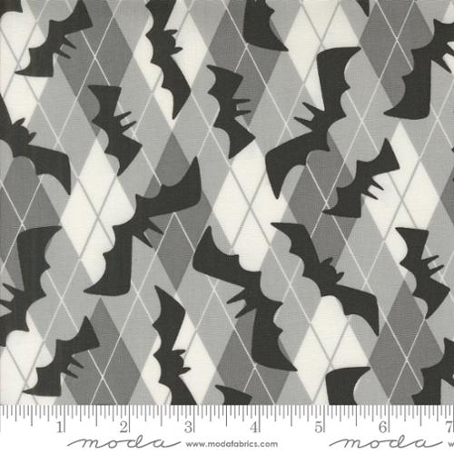 Moda Fabrics: Halloween Cotton Fab Boo Lous Grey Bats Plaid Fabric Woven- by the half yard