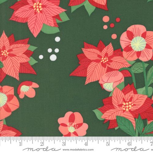 Moda Fabrics: Winter Holiday Tiny Christmas Pine Poinsettia Florals Quilting Cotton- by the half yard