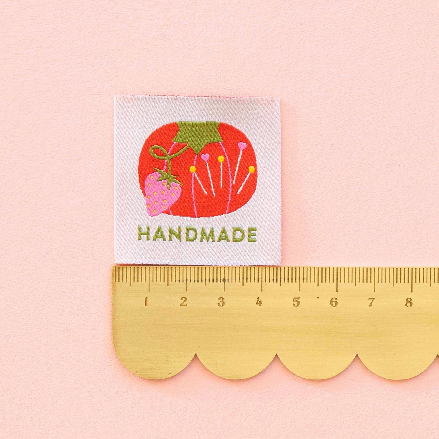 Notions: Sarah Hearts Tomato Pin Cushion Handmade Large Sewing Labels-"4.5X 4.5"- 1 pack