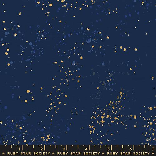 Moda Fabrics: Speckled Cotton Linen Metallic Navy Canvas Ruby Star Society Woven 6.4 oz- by the Half Yard