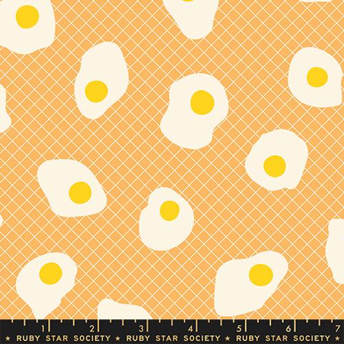 Moda Fabrics: Egg & Friends Ruby Star Society Fried Eggs Novelty Eggs Breakfast Food Cantaloupe Cotton Woven- by the half yard