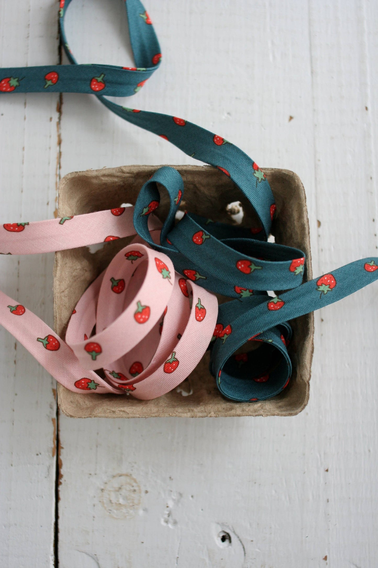 Web Only Sewing Suuplies: 1/2" Double Fold Bias Binding Blue Strawberry Sewing Notions- Price per yard